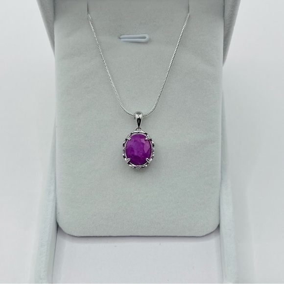 Jewelry - 6.38 CT Natural Ruby Sterling Silver Pendant Necklace